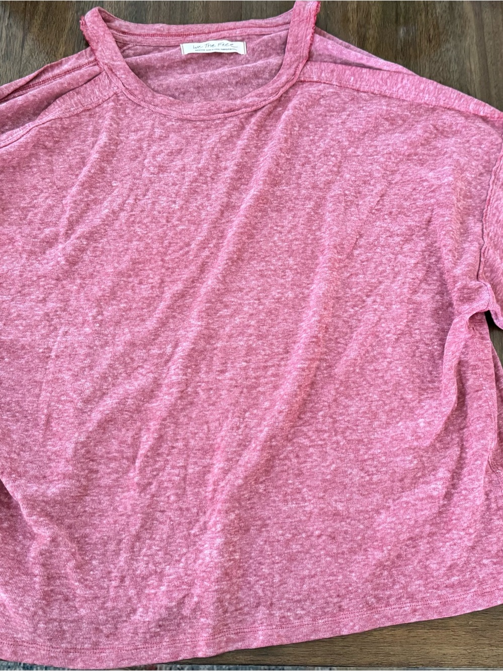 We The Free Heathered Pink long Sleeve Crew Tee with shoulder cutouts